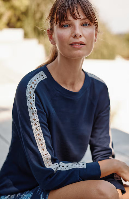 Fit Crochet-Trimmed Sweatshirt