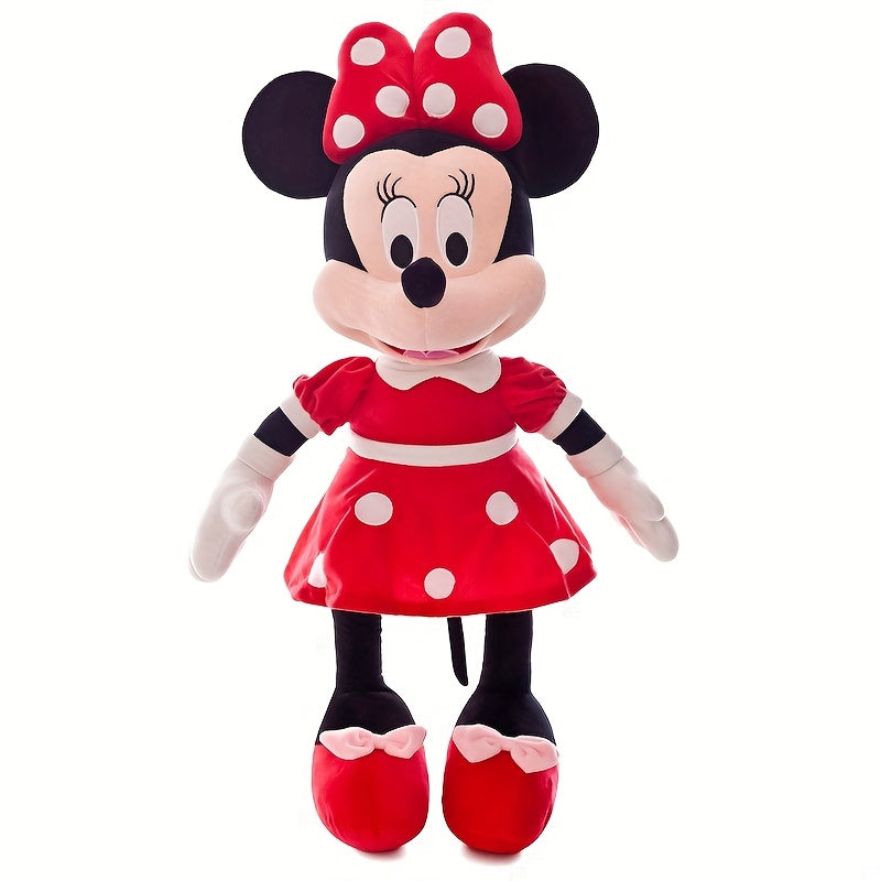1pc Oreiller de Mickey et Minnie Mouse - Grand, doux peluche en polyester avec robes rouges et chaussures jaunes, idéal pour les mariages, les anniversaires, les cadeaux de Noël, les décorations de fête | Design ludique | Texture douce
