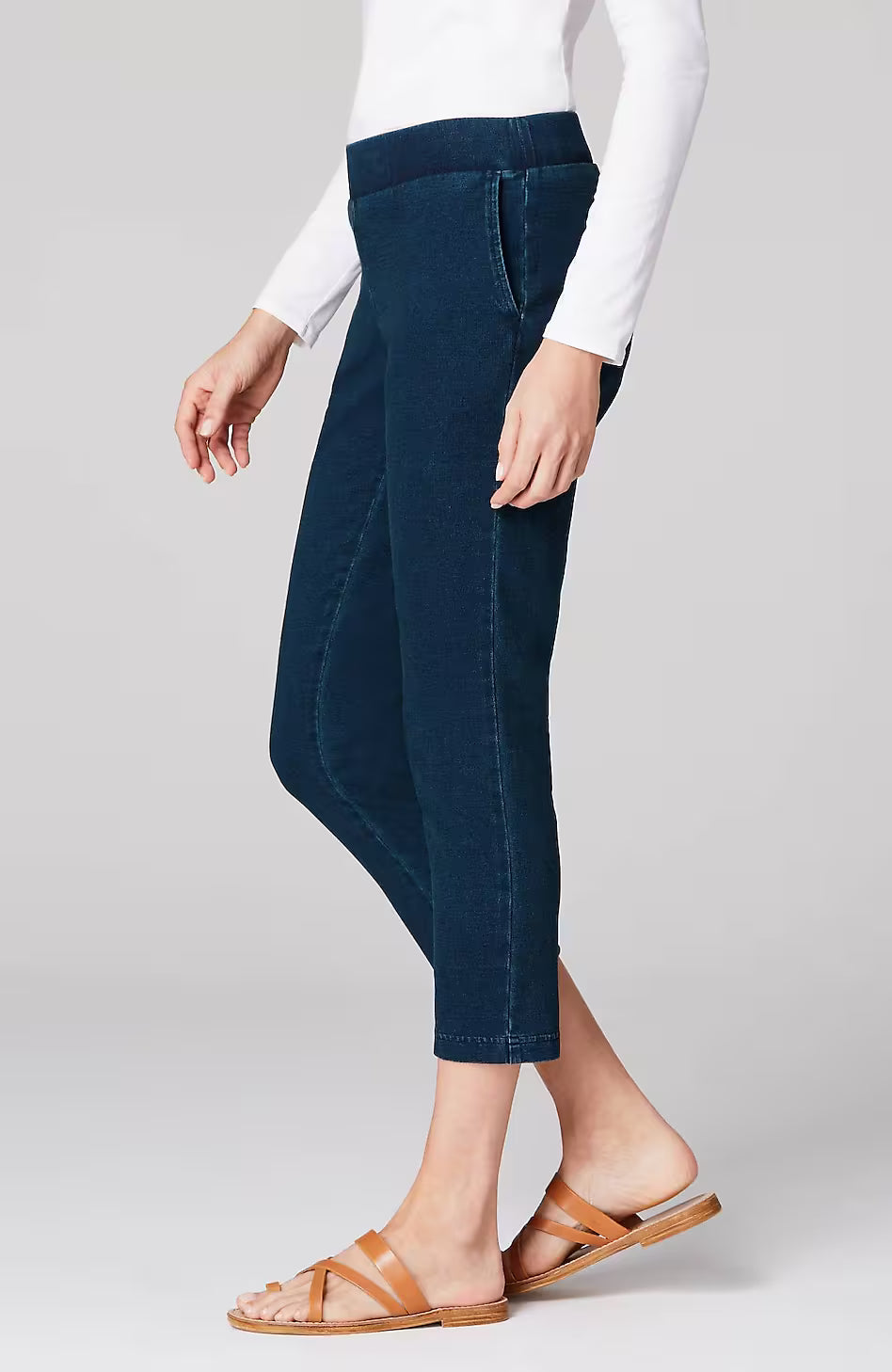 Pure Jill Indigo Knit Cropped Slim-Leg Jeans