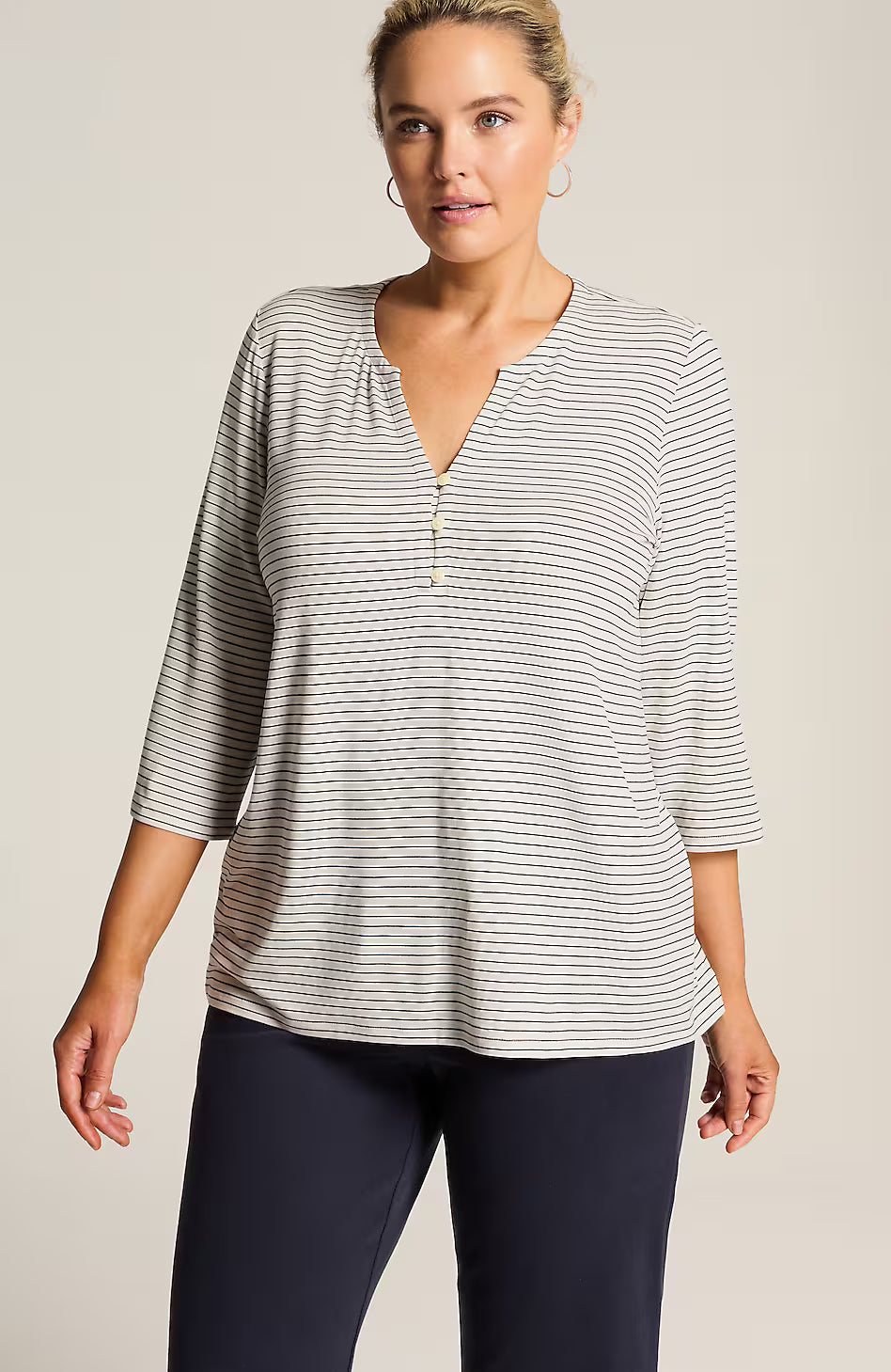 Wearever Buttoned Split-Neck Top
