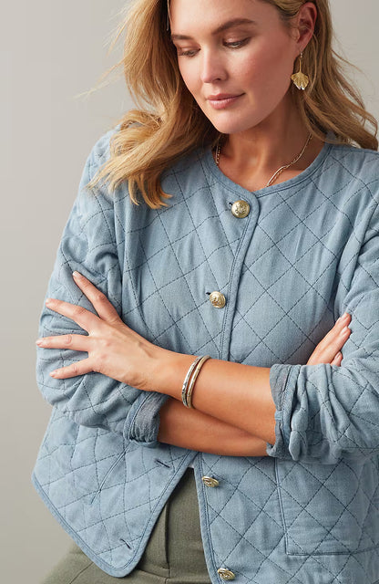 Diamond-Quilted Curved-Hem Jacket