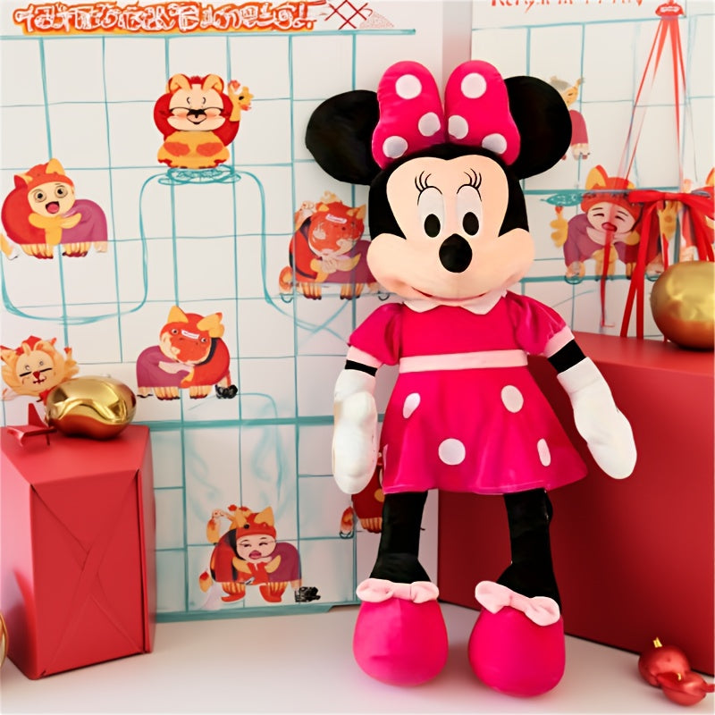 1pc Oreiller de Mickey et Minnie Mouse - Grand, doux peluche en polyester avec robes rouges et chaussures jaunes, idéal pour les mariages, les anniversaires, les cadeaux de Noël, les décorations de fête | Design ludique | Texture douce