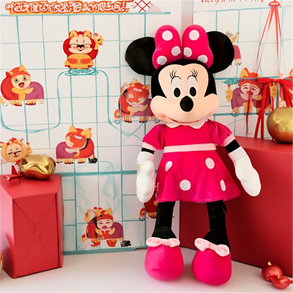1pc Oreiller de Mickey et Minnie Mouse - Grand, doux peluche en polyester avec robes rouges et chaussures jaunes, idéal pour les mariages, les anniversaires, les cadeaux de Noël, les décorations de fête | Design ludique | Texture douce
