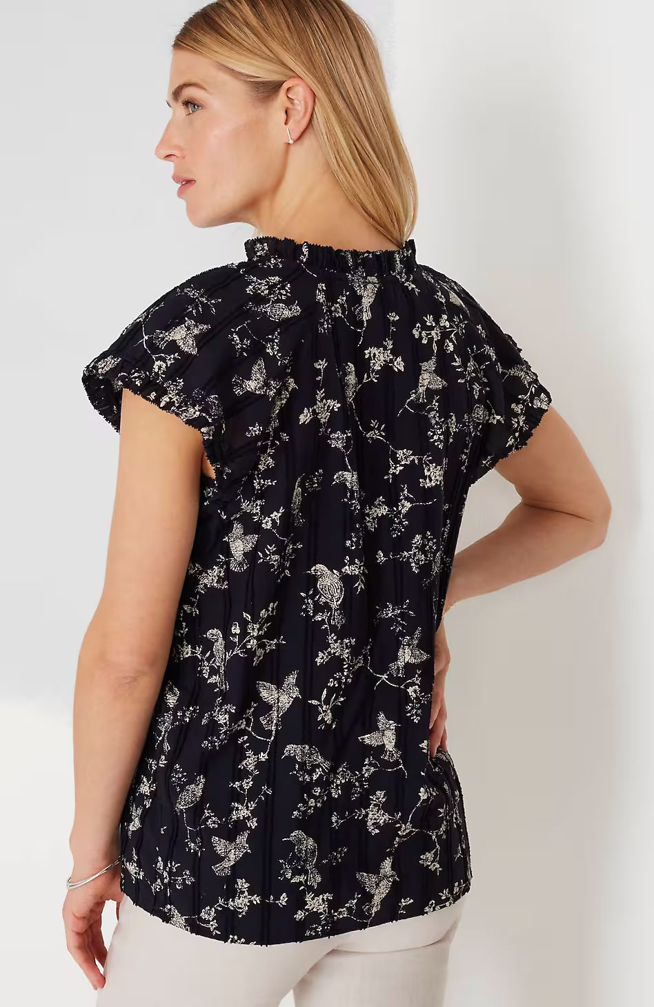 Ruffle-Trimmed Cap-Sleeve Top