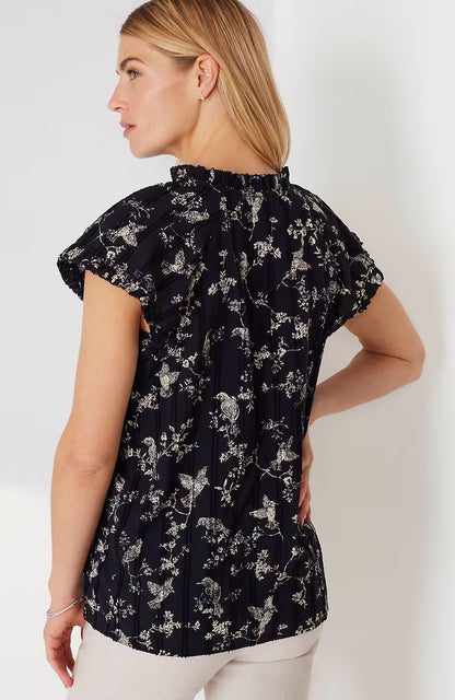 Ruffle-Trimmed Cap-Sleeve Top