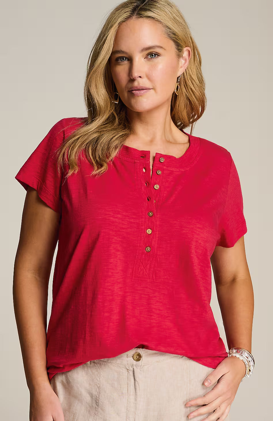 Short-Sleeve Henley Top