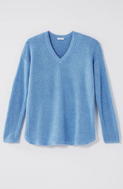 Waffle-Textured V-Neck Pullover