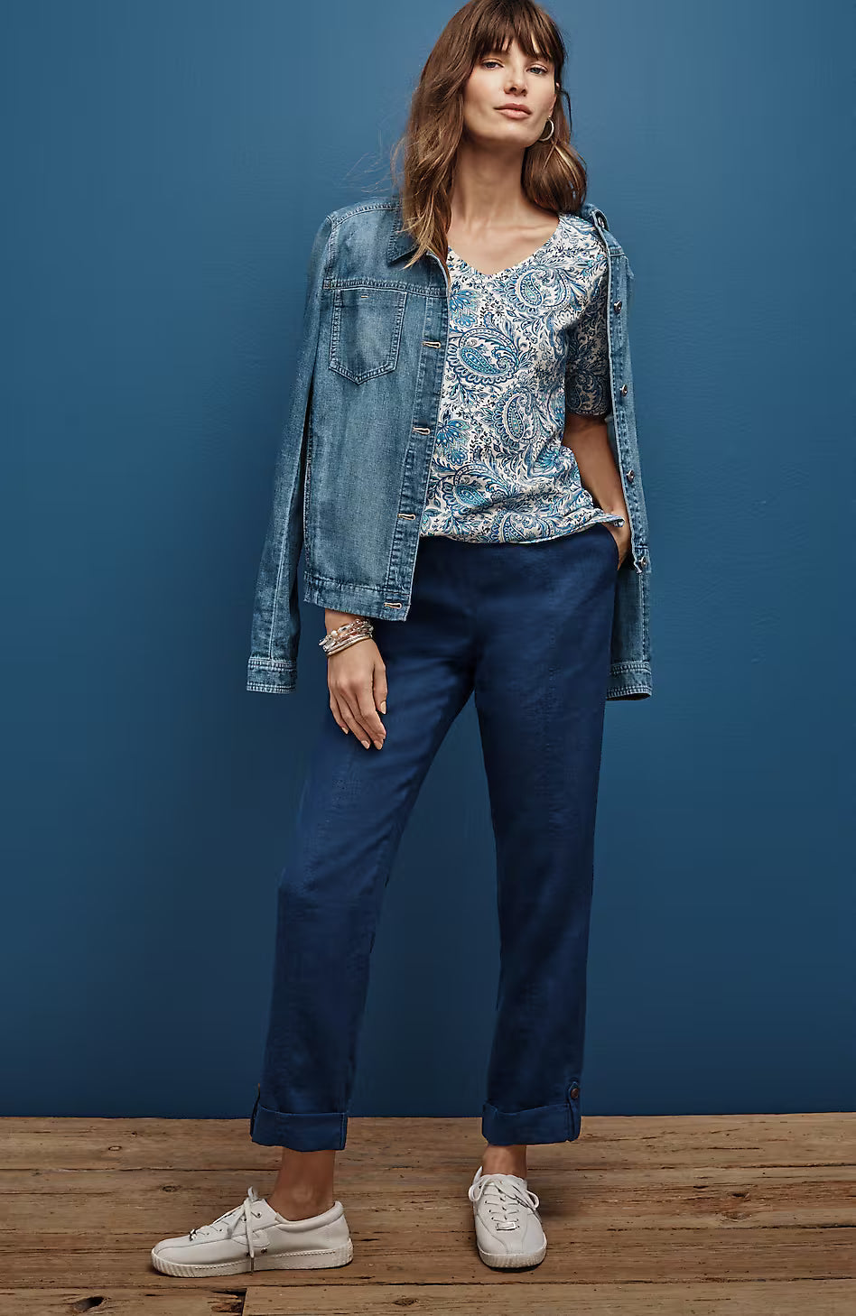 Linen Rolled-Cuff Straight-Leg Pants