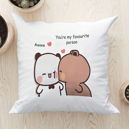 1pc Housse de coussin adorable de couple de dessin animé - Design de panda mignon avec le texte \