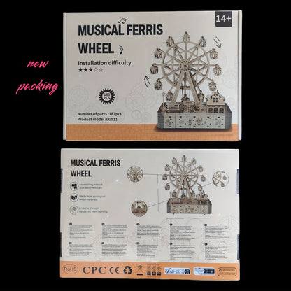 183pcs Puzzle en Bois 3D avec Boîte à Musique Grande Roue LED - Design de Carrousel Intricat, Multicolore, Idéal pour Adultes & Collectionneurs, Cadeau Parfait pour Noël, Halloween, Thanksgiving, Artisanat en Bois