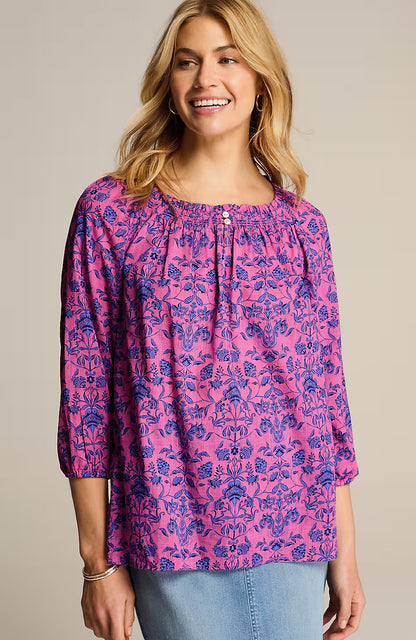 Smocked Floral-Print Top