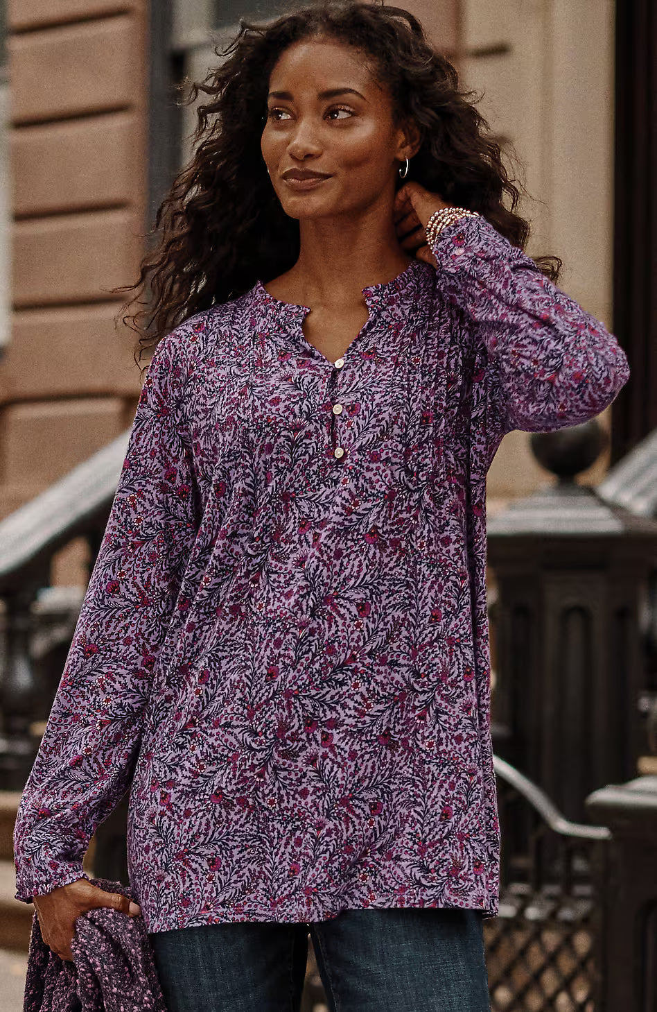 Ruffle-Trim Pintucked Tunic