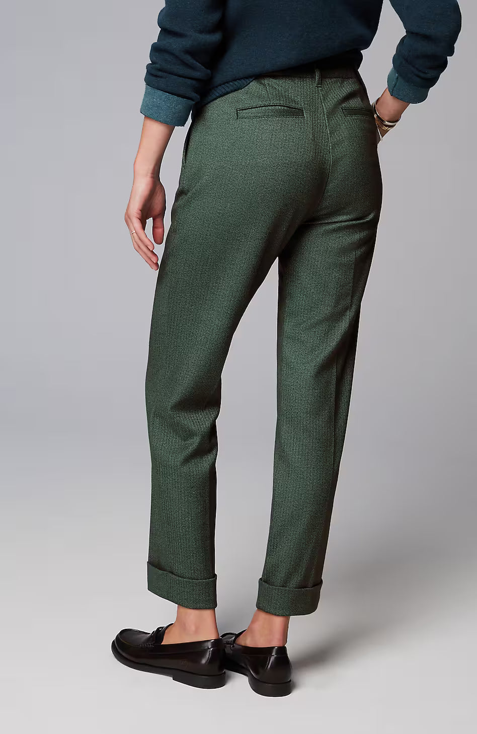 Herringbone Cuffed Pull-On Pants