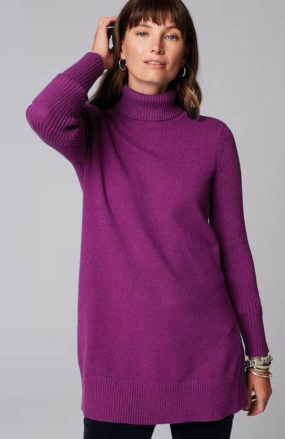 Ribbed-Sleeves Turtleneck Sweater