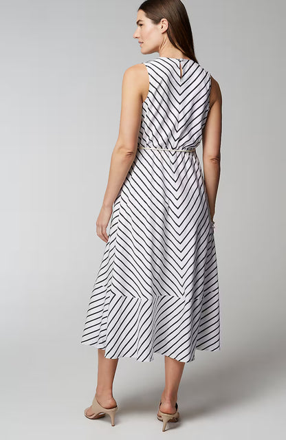Striped A-Line Belted Dress