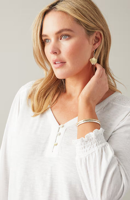 Smocked-Sleeve Henley Top