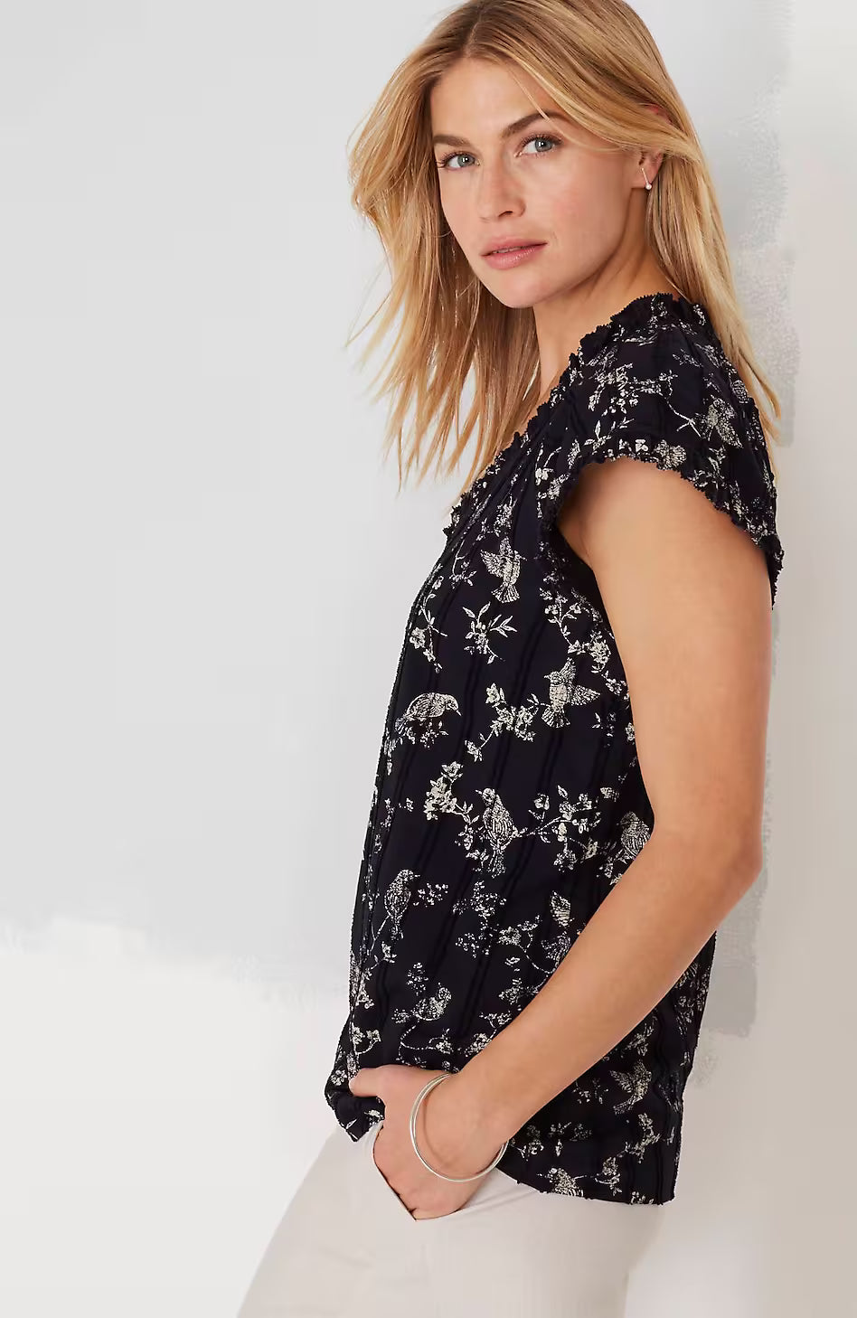 Ruffle-Trimmed Cap-Sleeve Top