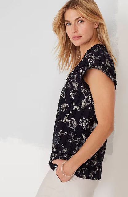 Ruffle-Trimmed Cap-Sleeve Top