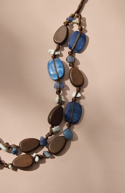 Layered Wood & Beads Necklace