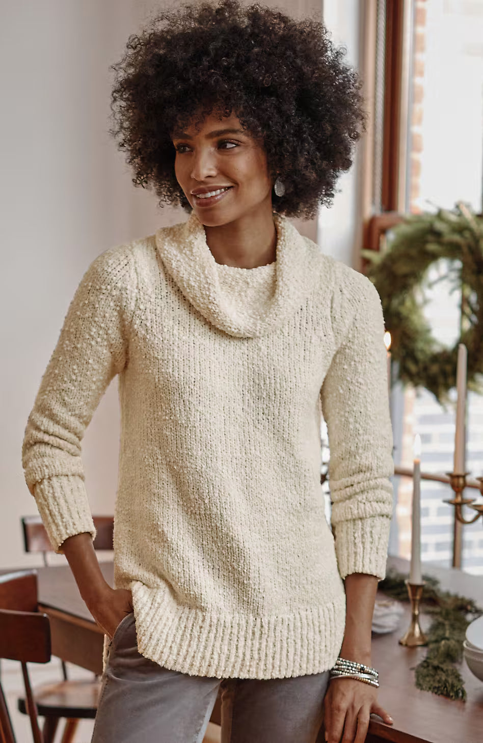 Textured Cowl-Neck Sweater