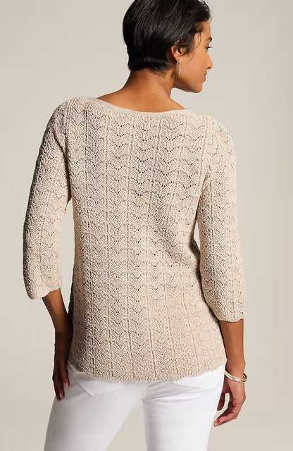 Marled Lace-Knit Sweater