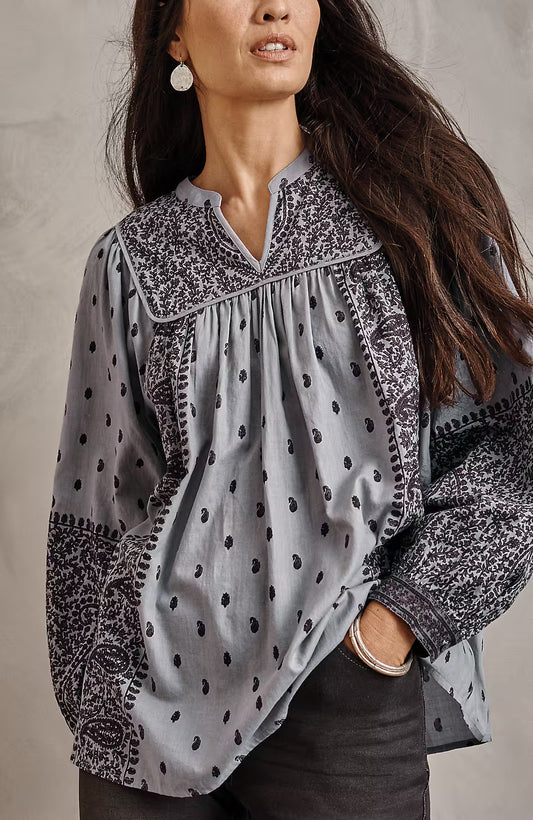 Pure Jill Block-Printed Paisley Top