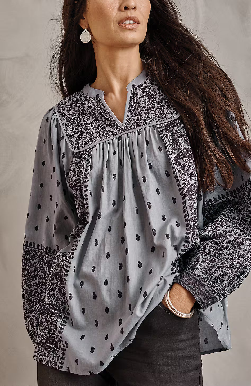 Pure Jill Block-Printed Paisley Top