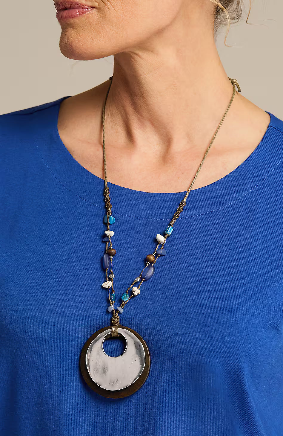Wood & Beads Pendant Necklace