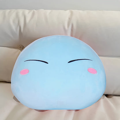 Oreiller en Peluche Visage Joyeux de Slime Bleu Doux - Jouet Anti-Stress Mignon avec Yeux Fermés et Design Audacieux, Cadeau d'Anniversaire ou de Noël Parfait pour Adultes, Oreillers Mignons