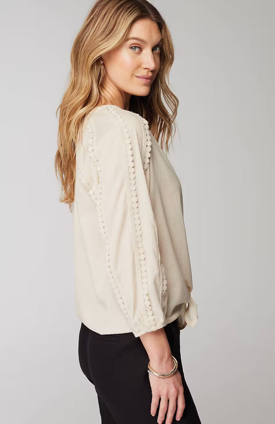 Lace-Trimmed Tie-Front Top