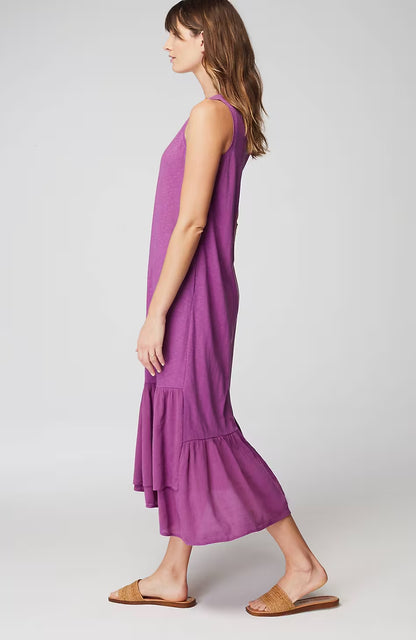 Mixed-Media Flounced-Hem Knit Dress