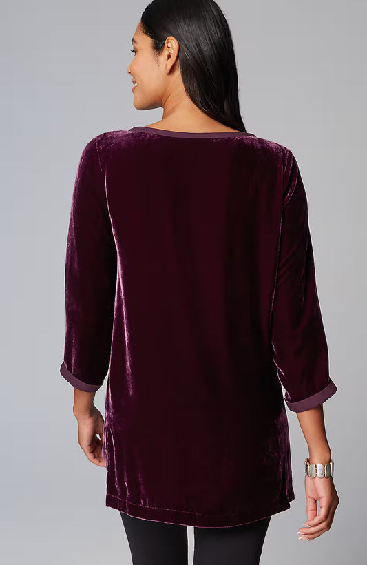 Rayon Silk Velvet Boat-Neck Tunic