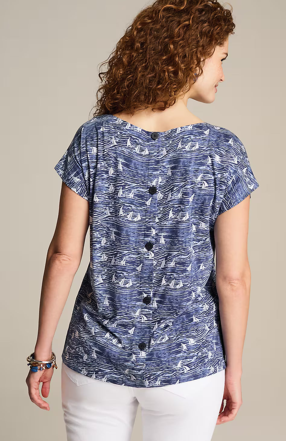 Boat-Neck Buttoned-Back Tee