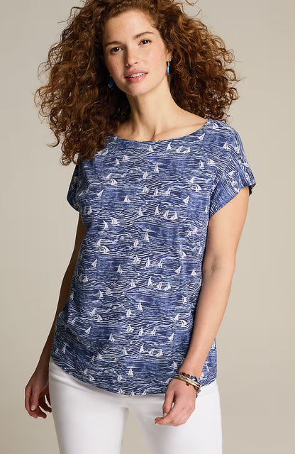 Boat-Neck Buttoned-Back Tee