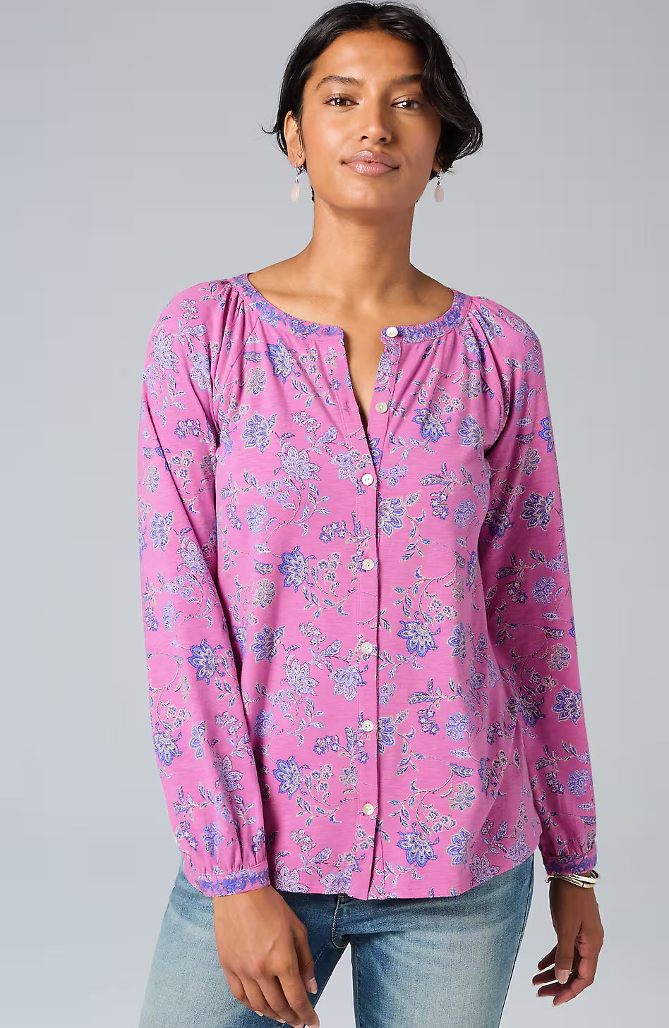 Jacobean-Printed & Embroidered Top