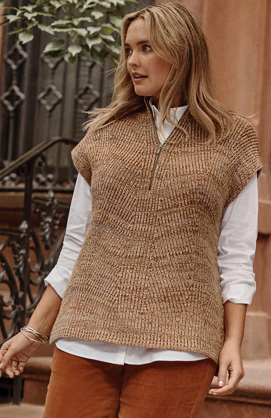 Rib-Textured Marled Sweater-Vest