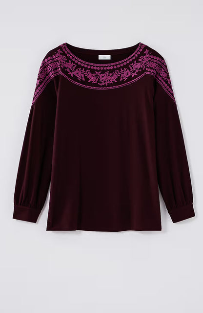 Embroidered Mixed-Media Top