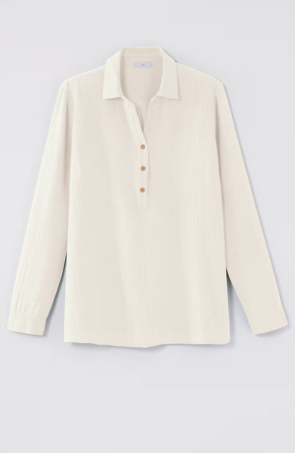 Cotton-Gauze Mixed-Media Shirt