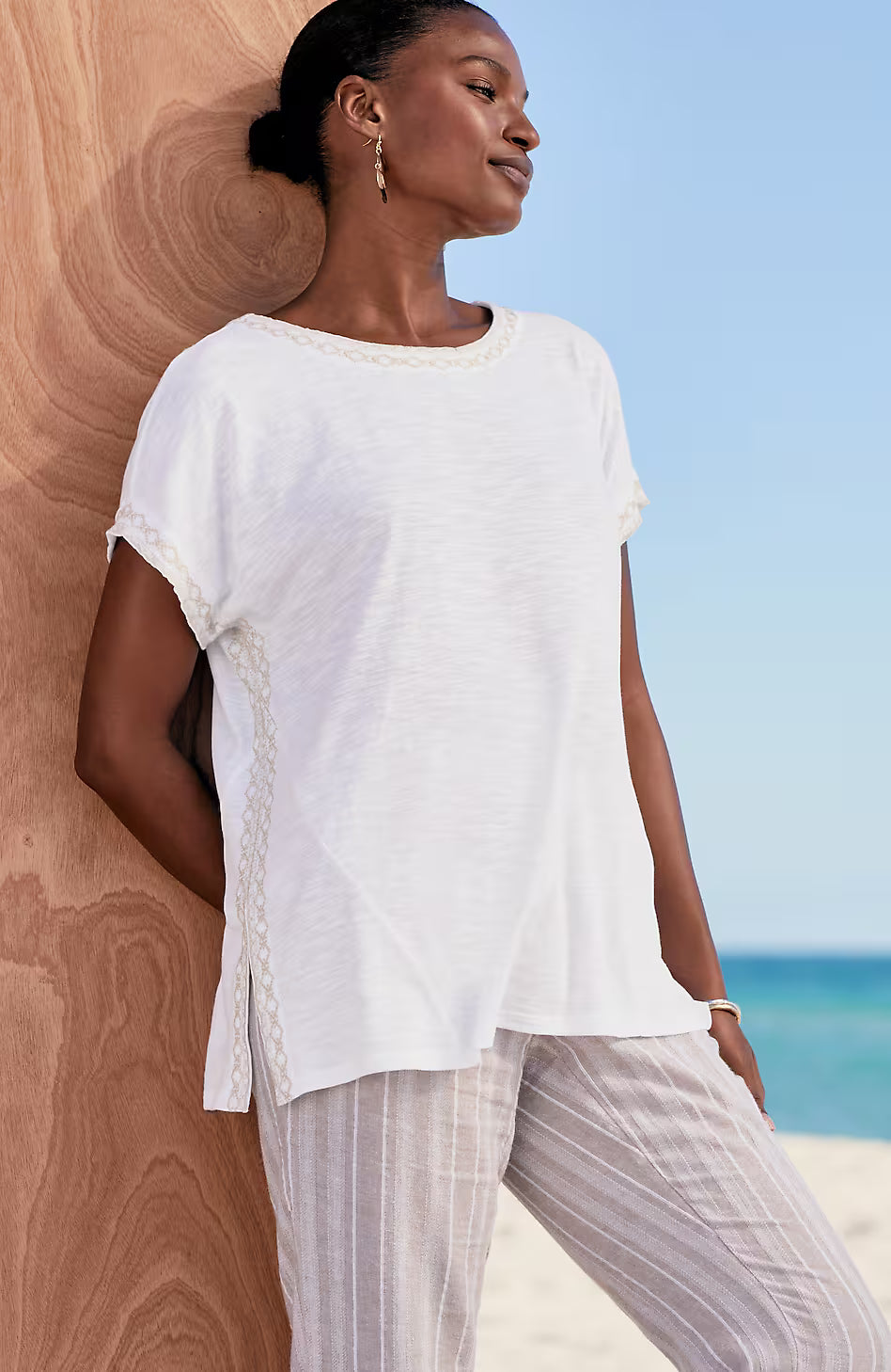 Pure Jill Embroidered Boat-Neck Top
