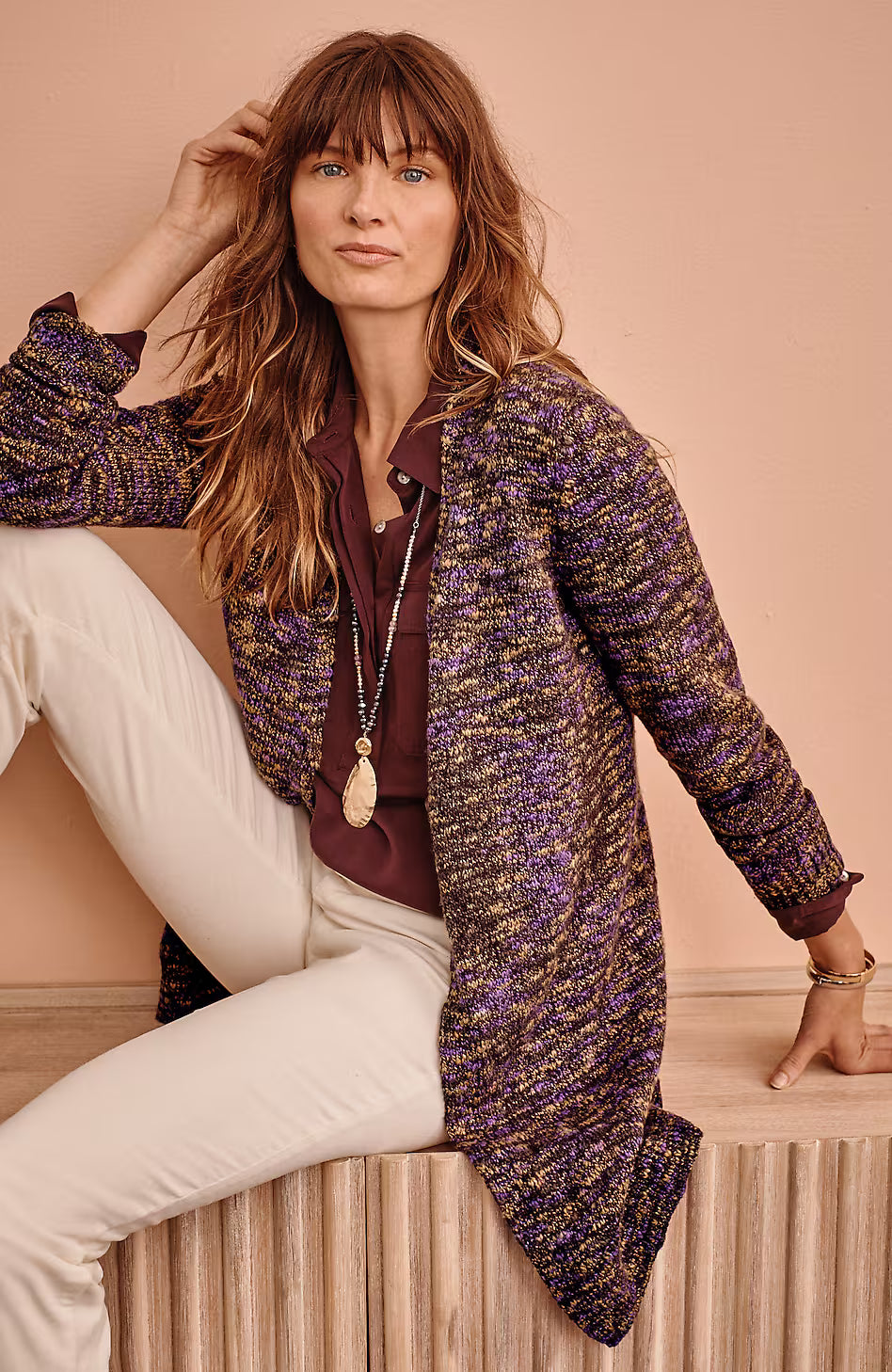 Slub-Textured Space-Dyed Cardi