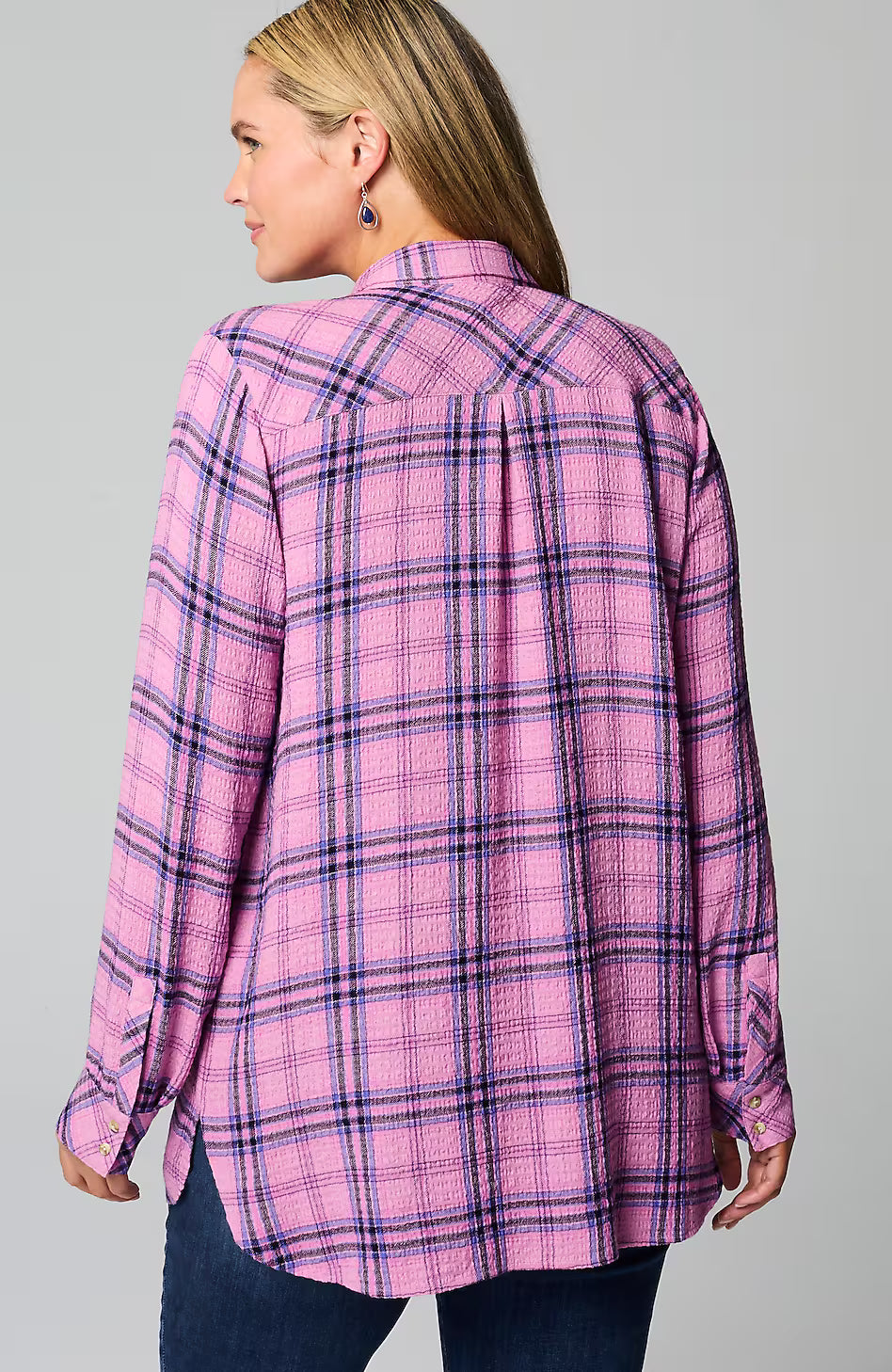 Soft Crinkled Plaid Tunic