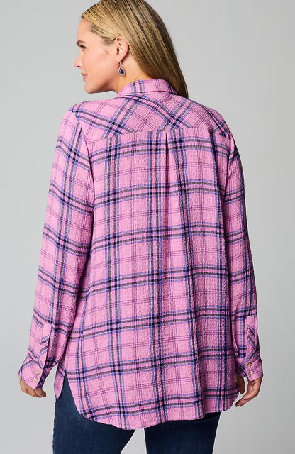 Soft Crinkled Plaid Tunic