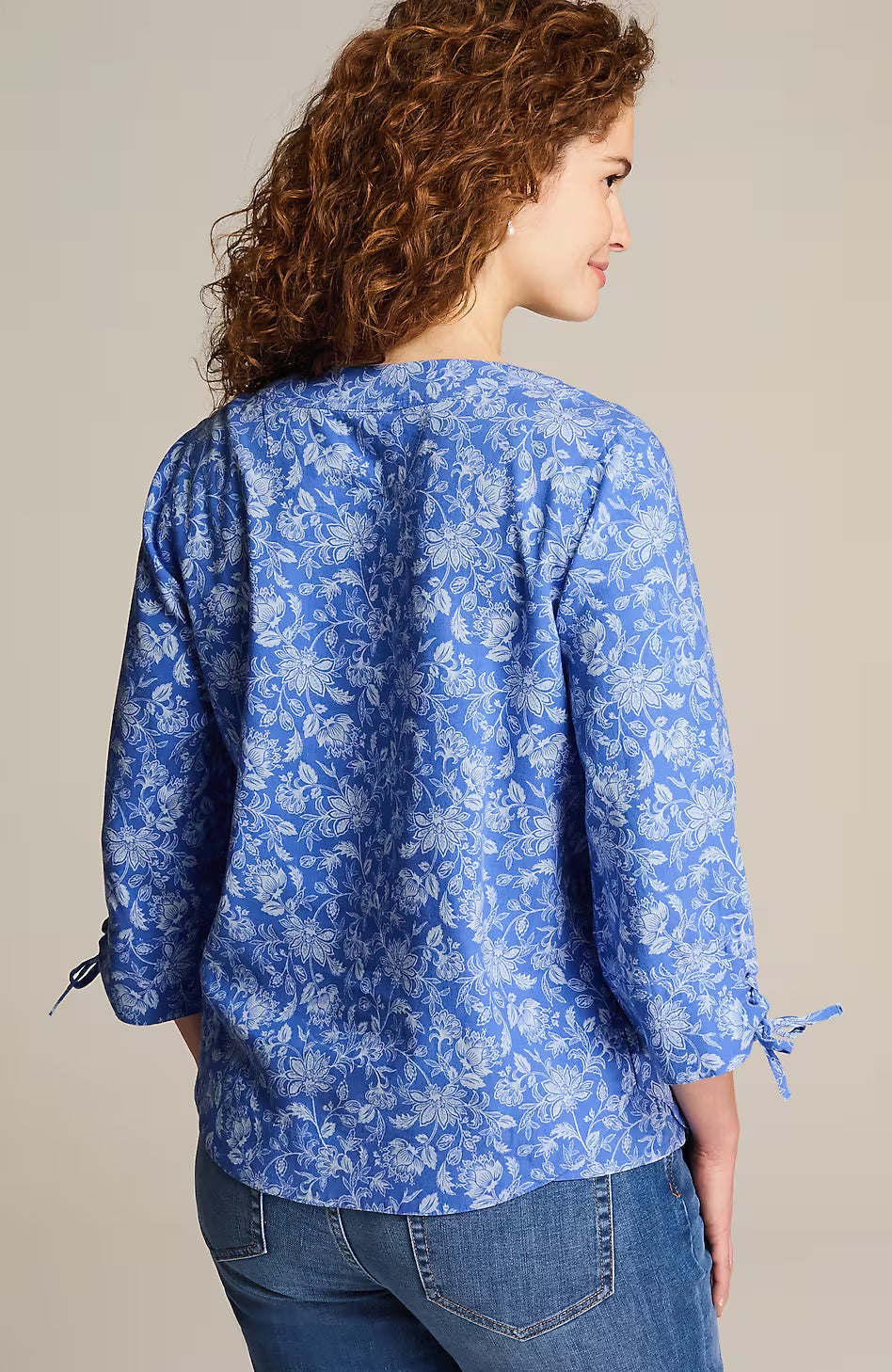Linen-Blend Tie-Sleeve Top