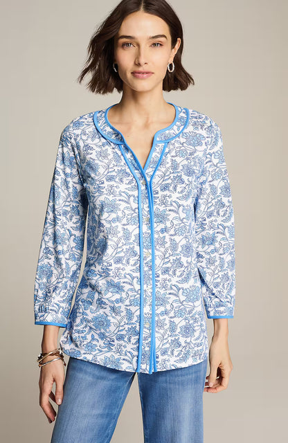 Printed Piped Knit Top