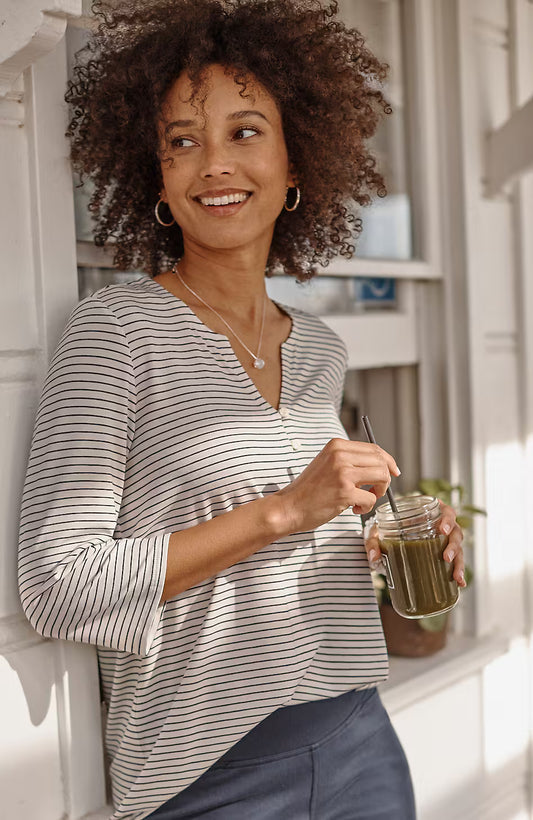 Wearever Buttoned Split-Neck Top