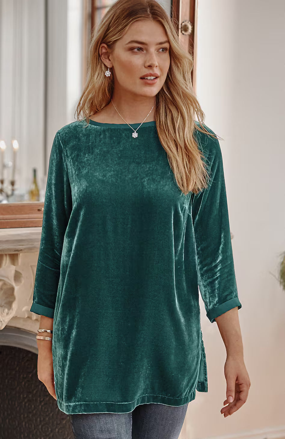 Rayon Silk Velvet Boat-Neck Tunic