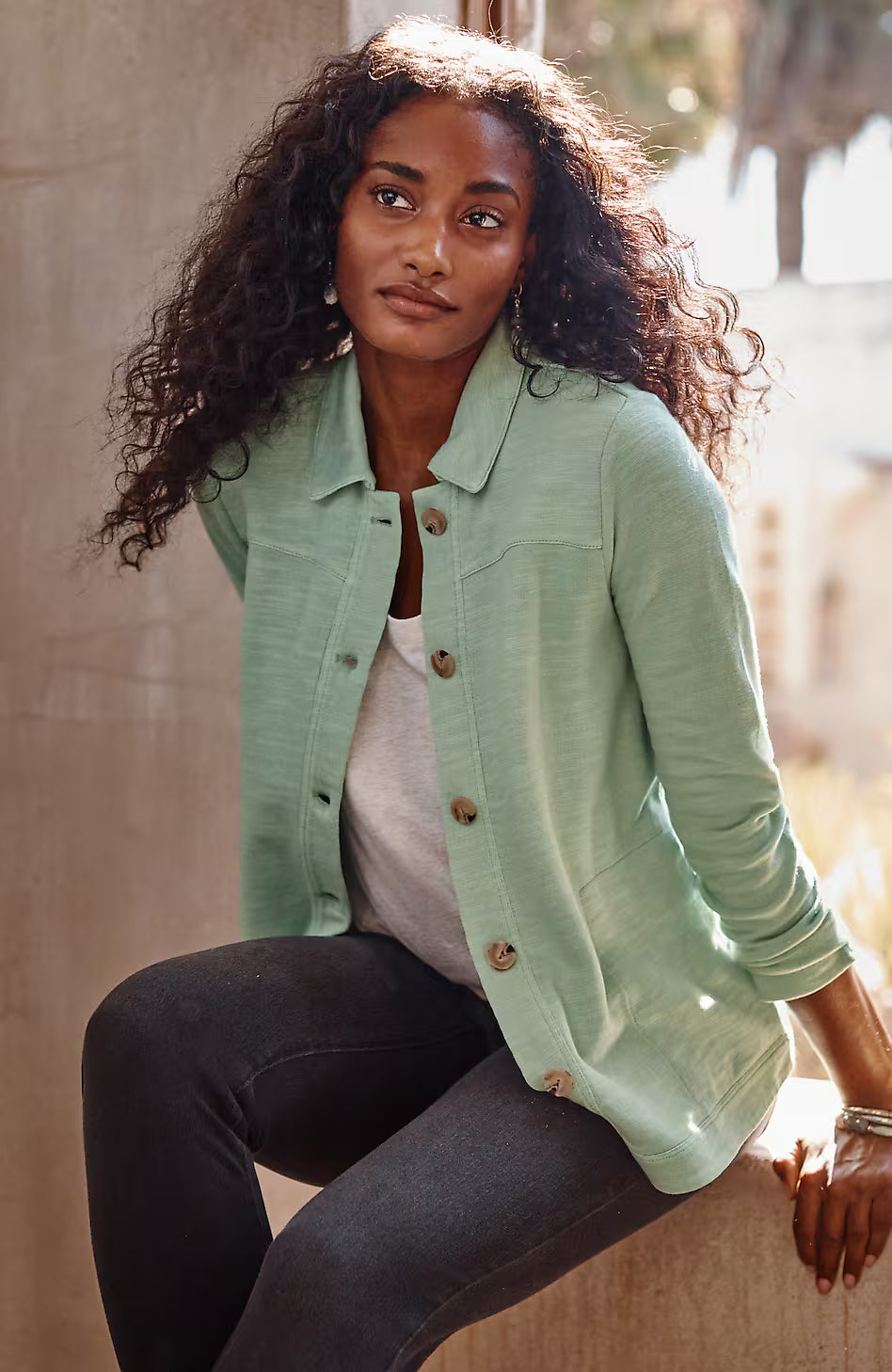 Pure Jill Tea-Dyed Button-Front Jacket