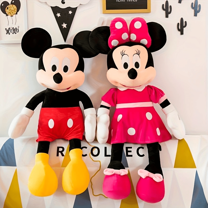 1pc Oreiller de Mickey et Minnie Mouse - Grand, doux peluche en polyester avec robes rouges et chaussures jaunes, idéal pour les mariages, les anniversaires, les cadeaux de Noël, les décorations de fête | Design ludique | Texture douce