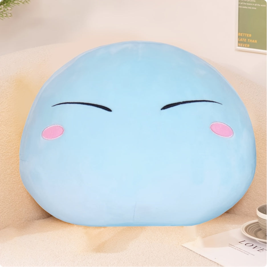 Oreiller en Peluche Visage Joyeux de Slime Bleu Doux - Jouet Anti-Stress Mignon avec Yeux Fermés et Design Audacieux, Cadeau d'Anniversaire ou de Noël Parfait pour Adultes, Oreillers Mignons