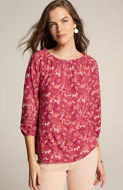 Printed Convertible-Shoulder Top